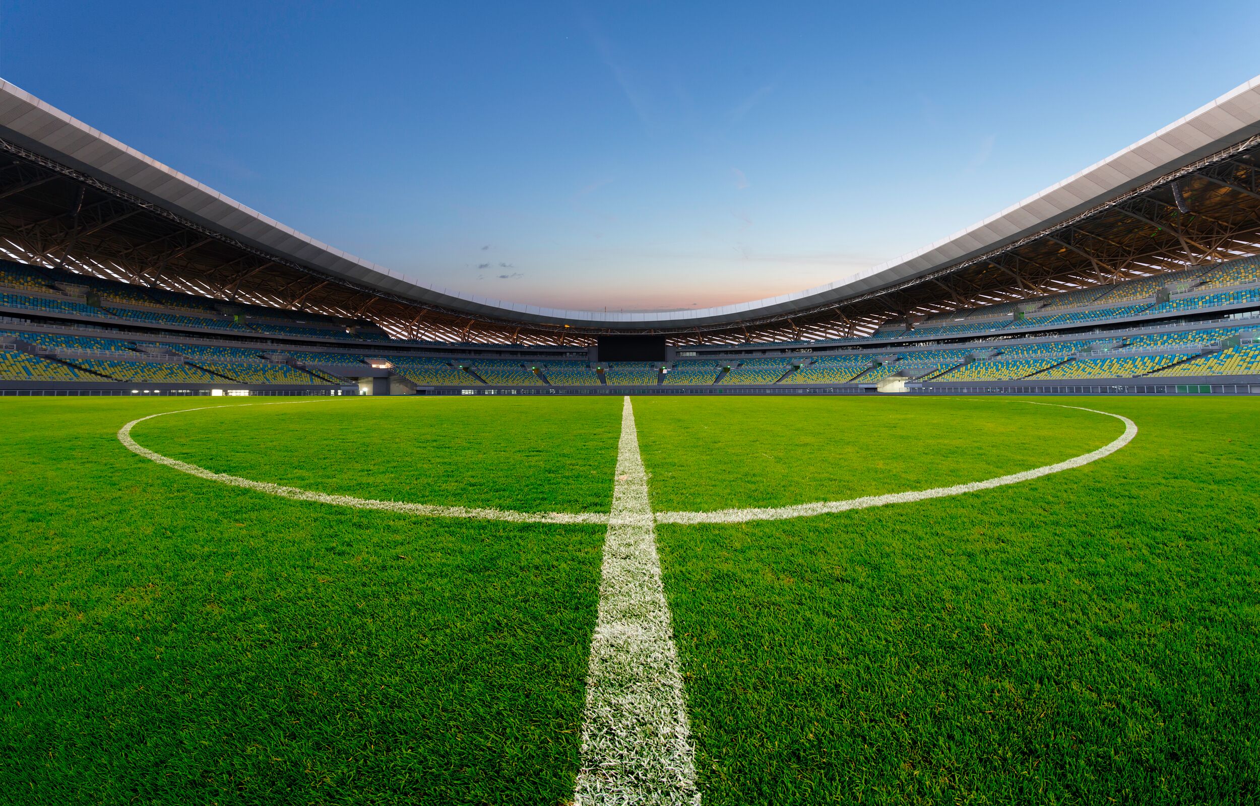 Soccer field at dusk.