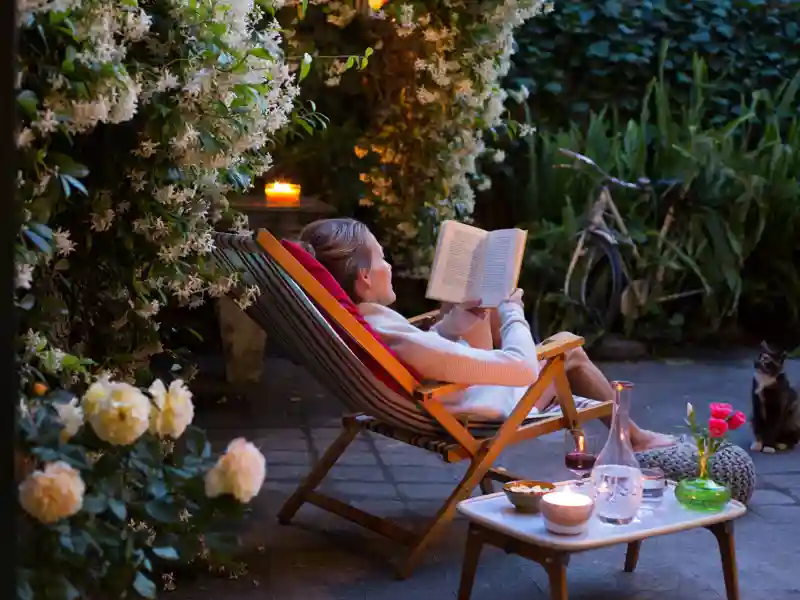 Woman relaxing while reading.