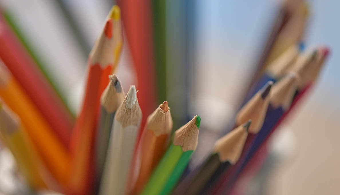 A bunch of multi-color pencils.
