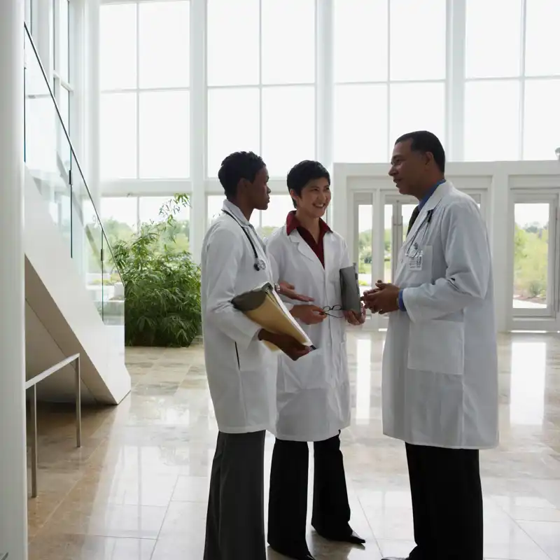 Doctors talking in the lobby