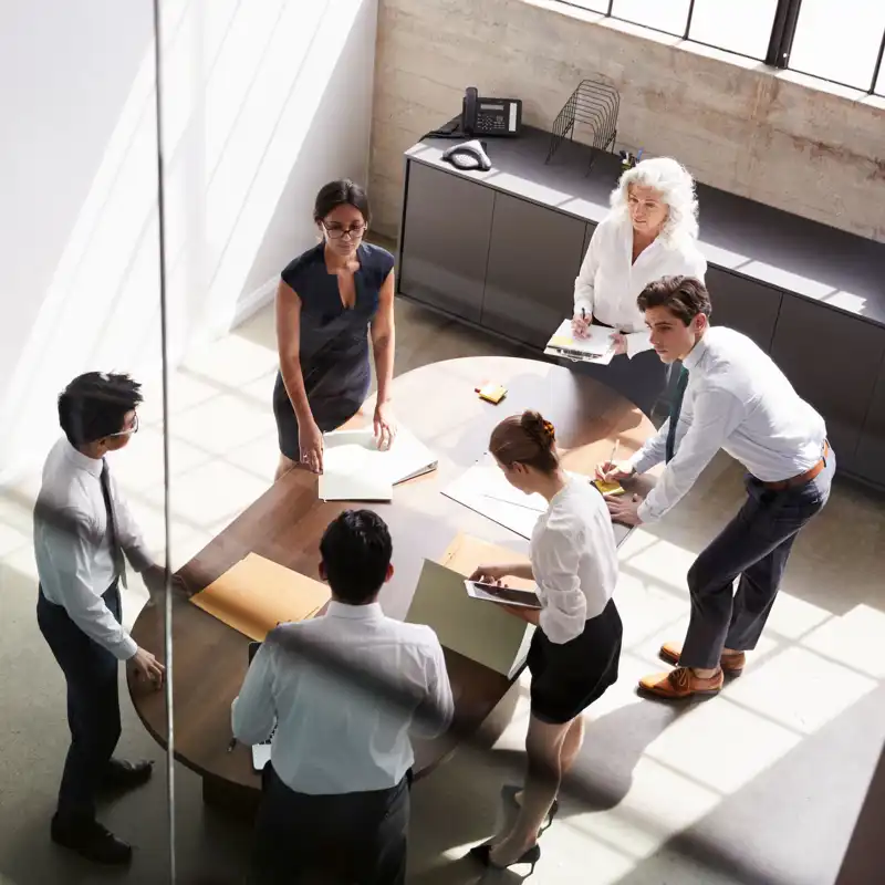 Overhead view of a business meeting