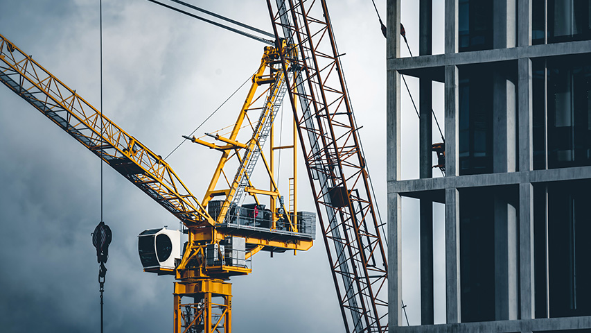 close up of a crane working in building construction